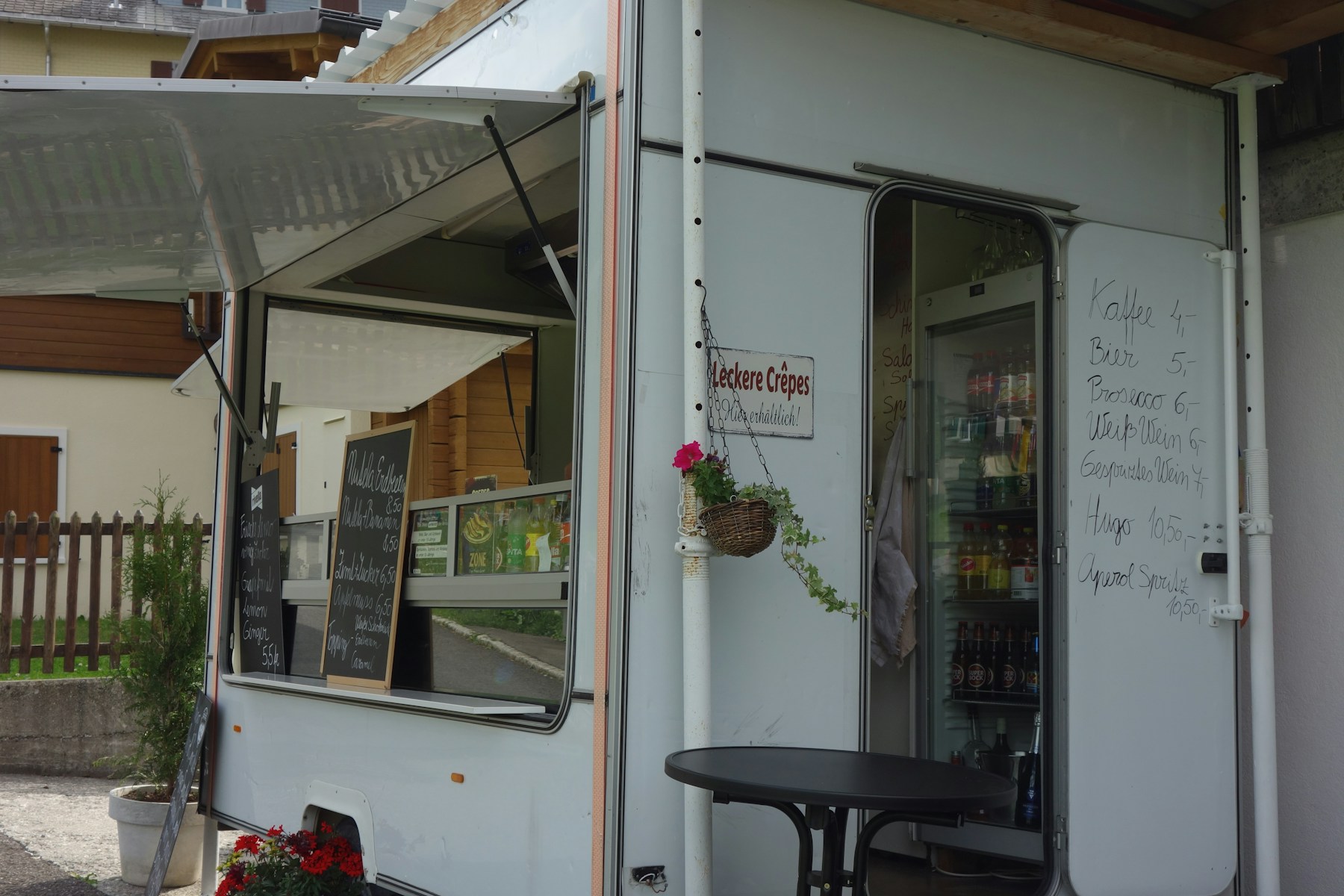 Mobile food van with an open service window